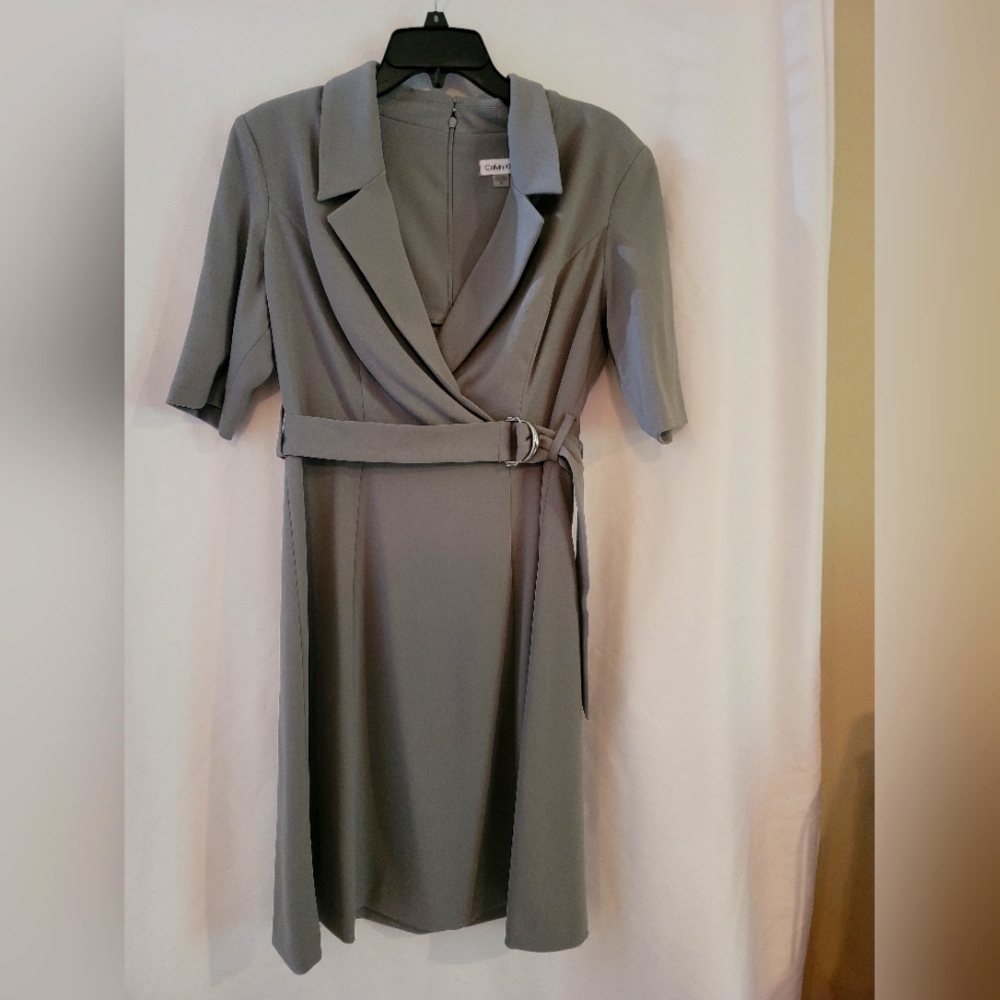 Calvin Klein Faux Belted Wrap Dress Gray